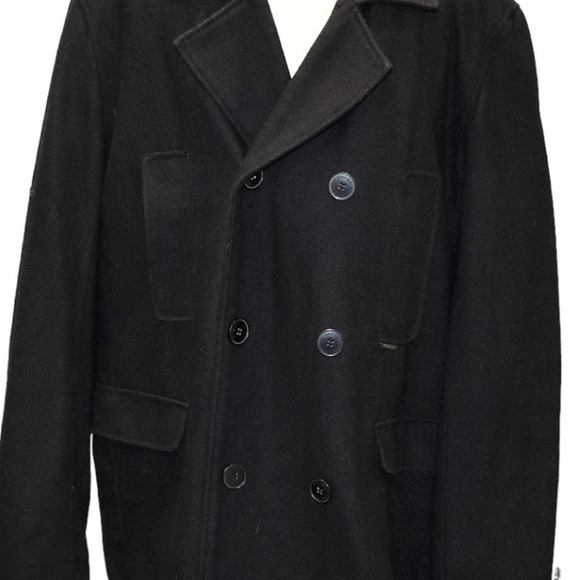 NWT Guess Black Wool-blend Double-breasted Front Pockets Pea Coat Size XL - Picture 3 of 13
